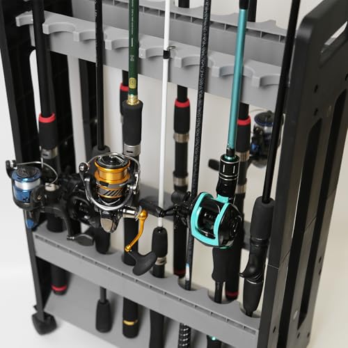 Jorazor Fishing Rod Holder,Fishing Pole Holders for Garage,Rod Holder for 16 Rod and Reel Combos,Vertical Fishing Rod Rack Floor Storage,Fishing Gifts for Men (Gray)