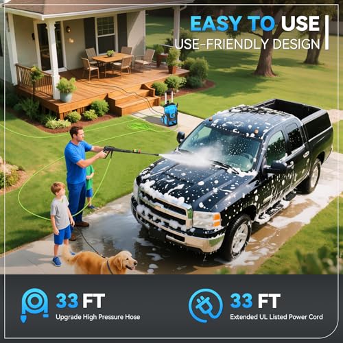 Electric Pressure Washer, 5000 PSI 4.0 GPM Heavy Duty Power Washer, with 4 Nozzles,Foam Cannon,33FT Hose Reel and 500ml Soap Bottle for Home/Cars(Light Blue)