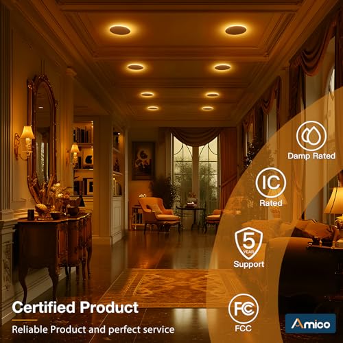 Amico 12 Pack 6 Inch 5CCT LED Recessed Ceiling Light with Night Light, 2700K/3000K/3500K/4000K/5000K Selectable Ultra-Thin Lighting, 12W=110W, 1100LM, Dimmable Canless Wafer Downlight ETL&FCC