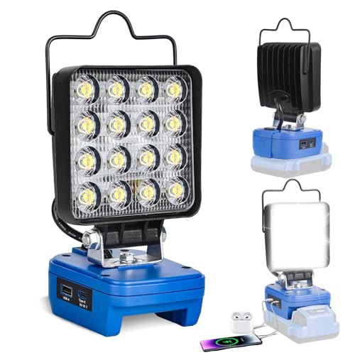 Fiihio Portable LED Work Light Compatible with Kobalt 24V Battery, 48W 4200LM Cordless Flood Lights with USB & Type-C, Low Voltage Protection, for Job Site Lighting, Camping Outdoor (No Battery)