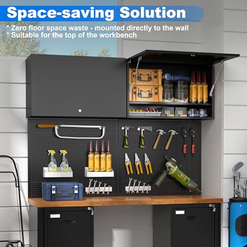 Polup Metal Garage Wall Cabinet, 20" H Wall Mounted Storage Cabinet with Door and Adjustable Shelves, Lockable Tool Cabinet, Hanging Cabinet for Workshop, Warehouse, Black - Assembly Required