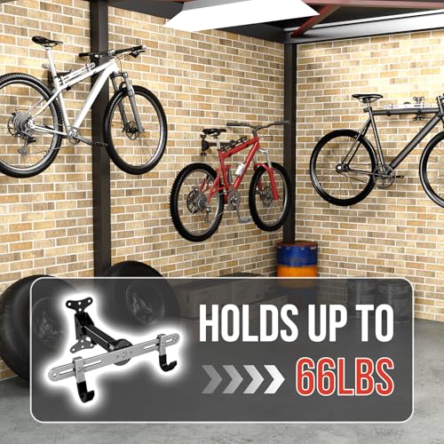 BEISHI Heavy-Duty Bike Wall Mount for Garage Aluminum Alloy & Steel Folding Bicycle Rack,360° Rotation,Adjustable Hook, 66lbs Capacity Horizontal Indoor Bike Storage, for Road Mountain Hybrid Bikes