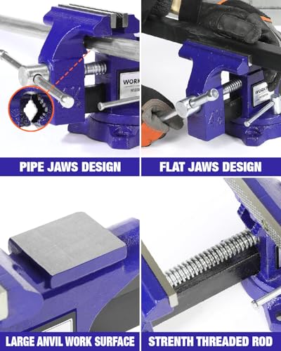 WORKPRO Bench Vise, 4-1/2" Vice for Workbench, Utility Combination Pipe Home Vise, Swivel Base Bench for Woodworking