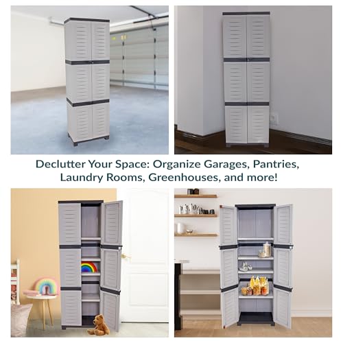 Sunnydaze 72" H Resin Garage Storage Cabinet - Garage Cabinet with Lockable Doors and Adjustable Shelves - Freestanding Utility Storage for Laundry Room, Office, Basement - Gray