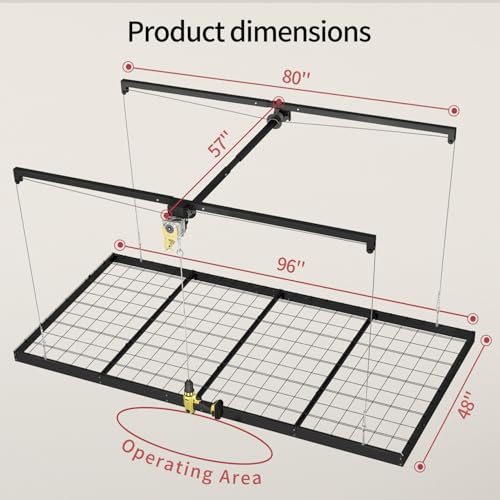 Garage Ceiling Storage Racks – 4x8 FT Overhead Garage Storage Rack with Safety Lock, Heavy-Duty Ceiling Mounted Lift System and Storage Organizer, Ideal for Maximizing Overhead Space, 325 lbs Capacity