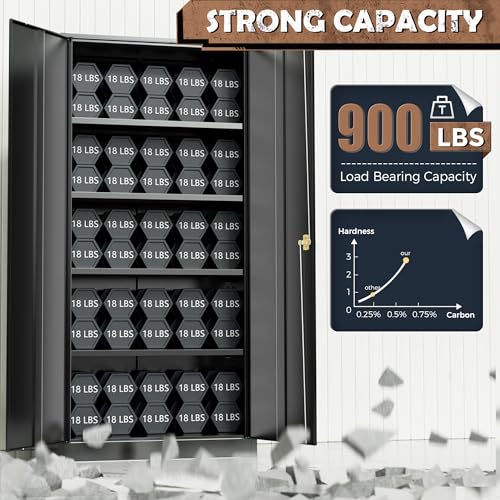 INTERGRAET Metal Storage Cabinet with Adjustable Shelves, Garage Storage Cabinets with Doors and Shelves, File Cabinets for Home Office, Kitchen Pantry Cabinet, 72''H, Black
