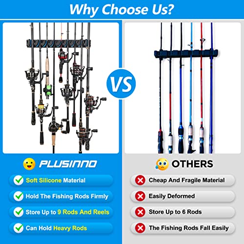PLUSINNO 2 pack Vertical Fishing Rod rack, Wall Mounted Fishing Rod holder, 2 Packs Fishing Pole Holders Hold Up to 18 Rods or Combos, Fishing rod holders for garage, Fishing Gear and Gifts for Men