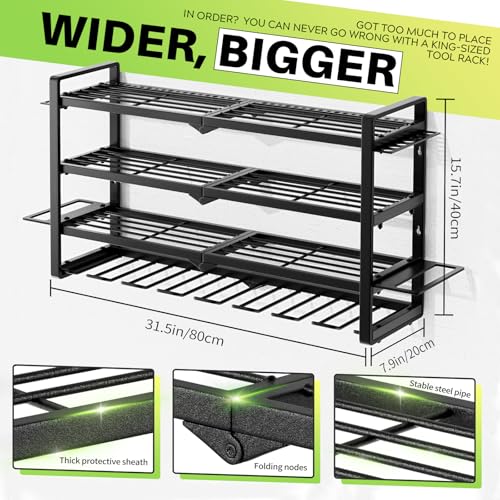 Large Power Tool Organizer Wall Mount, Garage Storage Cordless Tool Organizer with Screwdriver Holder, Heavy Duty Metal Storage Rack with 8 Drill Holder 4 Layer, Gifts for Men Who Have Everything