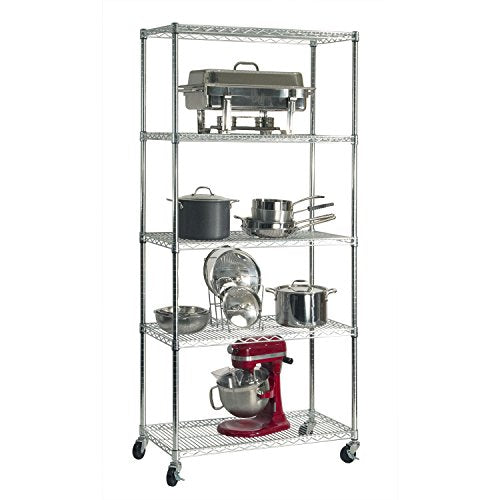 UltraDurable Commercial-Grade 5-Tier Steel Wire Shelving with Wheels, 36" W x 18" D x 72" H, Steel