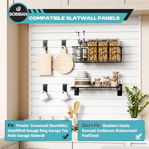 BOBIBAN 24PCS Slatwall Accessories Set, Includes Metal Slatwall Baskets, Shelves and Hooks, Heavy Duty Slat Wall Organizer Kit for Shops, Garage and Room Storage (Black,24pcs)