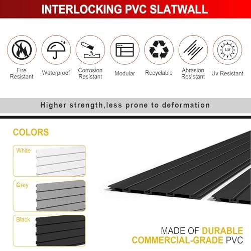 Ginchain 4 x 8 FT Slatwall Panel Garage Wall Organizer, Heavy Duty Slat Wall Paneling Sheets, Interlocking PVC Panels, Garage Slatwall for Tool Organization Mounted Storage Systems