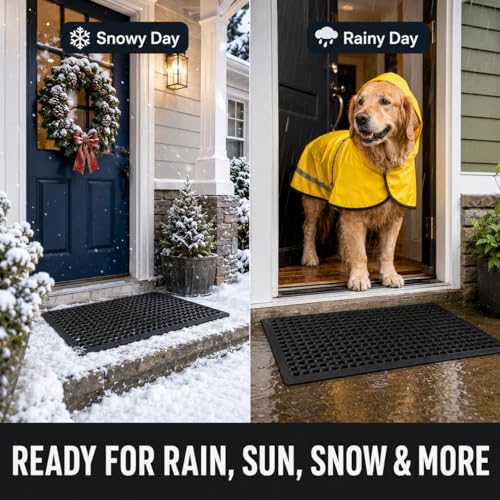 BESEA 4Pack Rubber Floor Mats 24 x 36 Inch – Heavy Duty Outdoor Door Mats with Non-Slip Mesh Design, Weatherproof Garage Floor Mat, Kitchen Floor Mat for Wet or Slippery Areas
