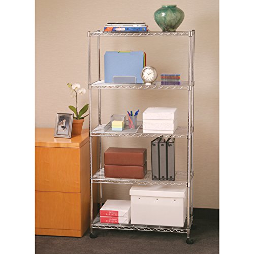 Seville Classics 5-Tier Steel Wire Shelving with Wheels, 30" W x 14" D x 60" H, Plated Steel