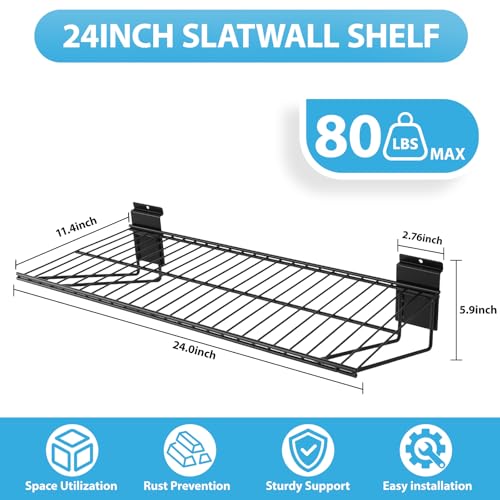 GMSXCC Slat Wall Shelves Accessories - 24 Inch Slatwall Wire Shelf Heavy Duty Storage Garage Shelving Wall Mounted (6 Pack)