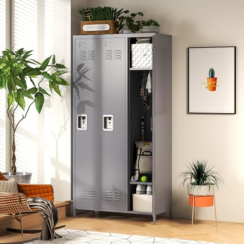 IKIMI Metal Locker 3 Doors Storage Lockers for Employee,72" Tall Locker Cabinet with Shelves and Hooks Steel Sports Staff Locker for Office School Office Gym Home Bedroom Garage