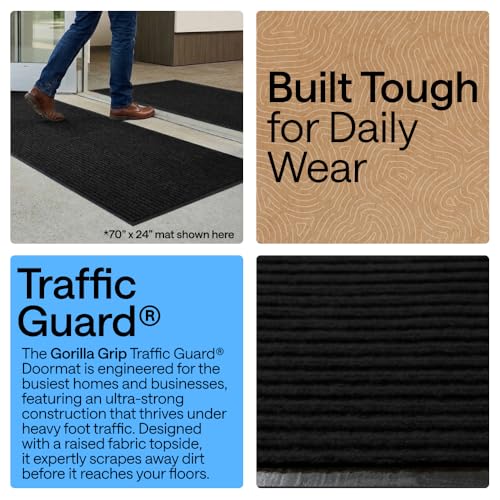 GORILLA GRIP Waterproof Traffic Guard Door Mat, Heavy Duty Entryway Mats, Strong Backing Commercial Utility Rugs for Office Hallway, Garage Floor and Home, Low Profile Carpet Runner, 29x17, Black