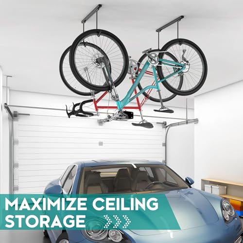 EVERHANGER Ceiling Mounted Bike Racks for Garage, Indoor Bike Storage Hanger with Adjustable Cycling Hooks for 2 to 4 Bikes, Holds up to 260lbs