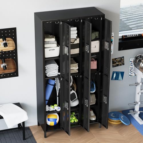 MERXENG Metal Storage Locker with 6 Doors, Metal Locker for Employees with 18 Hooks for Garage School Office Gym Home, Assembly Required, Black