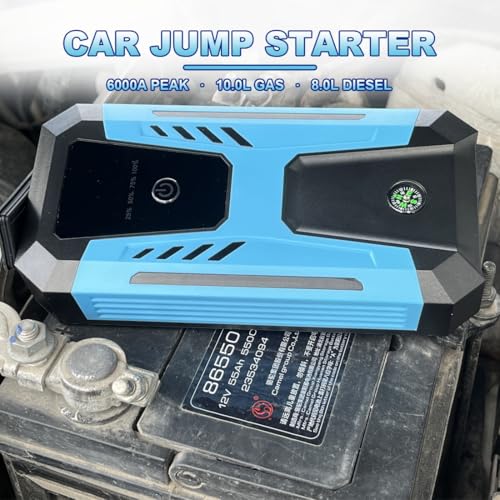 Gehopow 12v Jump Starter for 10.0L Gas/8.0L Diesel, 6000A Peak Car Battery Jumper Starter Portable, IP66 Waterproof Jump Box with Emergency Light and Storage Case