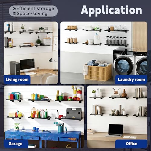 LYYUWE Heavy Duty Slatwall Shelf 24x12Inch, Steel Slatwall Accessories Storage Rack for Garage, Retail, Workshop (4, 24x12Inch)