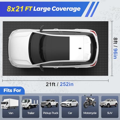 AHUAWA 8x21 FT Garage Floor Mat, 2.8mm Thickened Garage Flooring Heavy Duty Rubber Garage Floor Mats for Under Car, Diamond Plate Garage Mat for Garage, Workshop, Enclosed Trailer