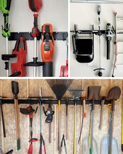 LRYXEG 48-Inch Garage Storage Tool Organizer with 8 Hooks - Heavy Duty Metal Rack for Garage Organization, Garden Tool Organizer - Wall Mounted Tool Hanger for Shovels, Ladders, Lawn Tools