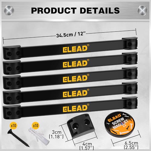 ELEAD 6-Piece 12" Magnetic Tool Holder Storage Organizer - Wall Mount Rack Garage Organization Power Magnet Hanger Workbench Board Slatwall Van Organizers Mounted Hanging Strip
