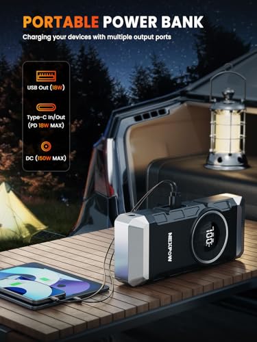 NEXPOW Car Battery Jump Starter with Air Compressor 3000A Peak,12V 150PSI Portable Jumpstart Box for Up to 8L Gas and 8L Diesel Engines, PD18W Quick Charging, Force Start Button
