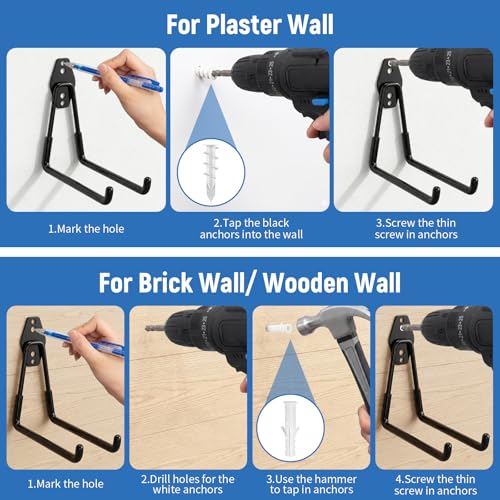 Eptcp Large Garage Hooks Heavy Duty, 4 Pack 7.5 inch Garage Wall Hooks for Hanging Ladder, Kayak, Bike, Chair and Tool
