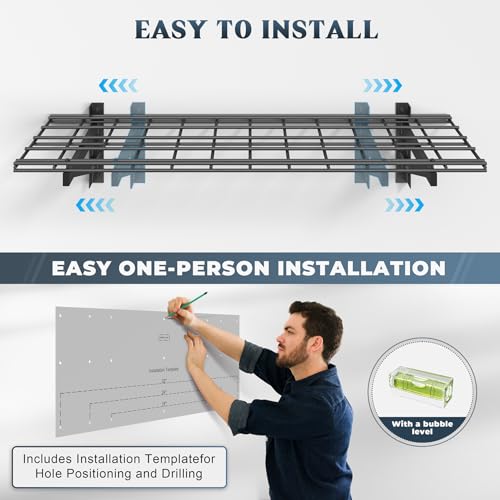 Jusgym 2 Pack Heavy Duty Garage Wall Shelving Set (1x4ft), Wall Mounted Garage Shelves 700lbs Capacity, 12"x48" Shelf Storage Rack Floating Shelves, Black