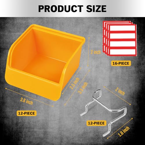 ELEAD Pegboard Bins Organizer Set 12-Pack - Durable Storage Tray for Screws, Nuts, Bolts, Hardware, Crafts, Accessories | Fits Standard Pegboards | 16 Labels for Garage Workshop Craft Room