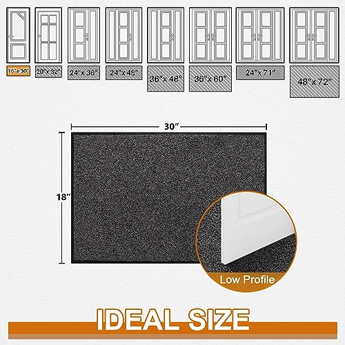 Mibao Front Door Mat, Dirt Trapper Welcome Mat for Outdoor Indoor, Non-Slip Waterproof Doormat, Durable Machine Washable Low Profile Entry Rug for Back Door Outside Patio Porch, 29.5" x 17", Grey
