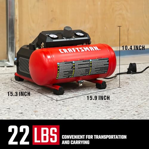 CRAFTSMAN Air Compressor, 1.5 Gallon, 3/4 HP, Max 125 PSI, 1.5 CFM@90psi, Fast Fill Air Compressor, Oil-Free, Portable Air Compressor for DIY Workshop,Spray Painting, Tire Inflation