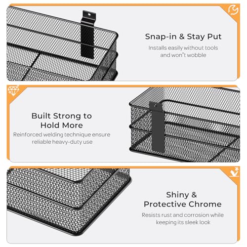 INCLY 4 Pack Upgrade Slatwall Baskets, Heavy Duty Metal Mesh Slat Wall Basket, Mounted Hanging Storage Slatwall Accessories for Garage Organizing Shop Display on Slat Wall Panels