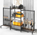 SOYEEZE Fishing Rod Holder for 28 Rods, Ground Stand Fishing Pole Holders for Garage, 3-Sided Vertical Fish Rod Rack for Tackle Box, Fishing Supplies,a Display Fish Gear Storage Gift for Man