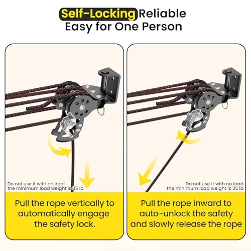 Cargo Box Ceiling Storage Hoist,180lbs Pulley System for Garage Ceiling Storage, Heavy Duty Garage Pulley Lift System for Roof Cargo Box, Garage Hoist for Overhead Storage, Fits 8-16ft Ceilings