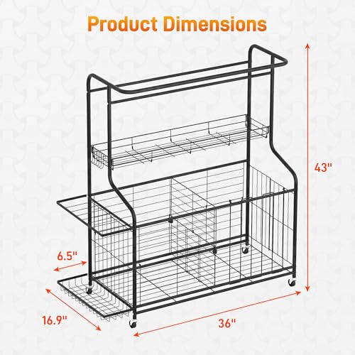 Sports Equipment Organizer -Heavy Duty Rolling Garage Storage Rack & Ball Holder, Large Capacity Cart for Outdoor Toy Storage & Garage Storage