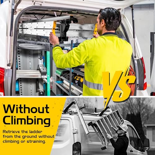 Van Interior Ladder Storage System Utilizes Overhead and Interior Sidewall Space,Alloy Steel Material, Includes System and Mounting Kit; Ladder Rack for Van, Trailers,or Truck Caps