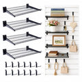 Noliven 4 Pack 23.6x16.3 Inch Slatwall Shelves, Carbon Steel Slat Wall Wire Shelf with 12 Hooks, 55 lbs Load Capacity Per Piece, Universal Slatwall Accessories for Retail, Garage, Home, Black