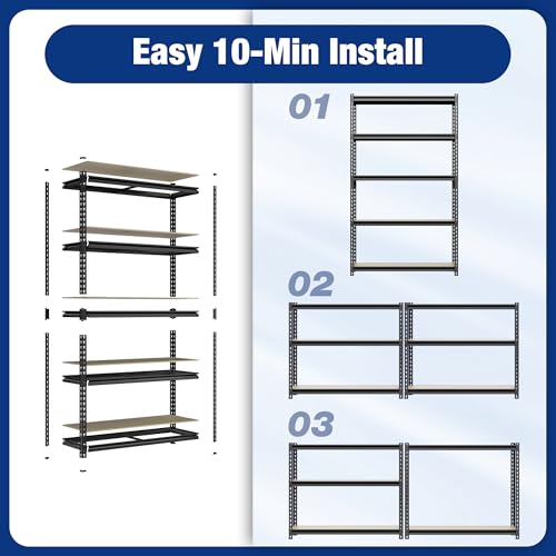 WORKPRO 5-Tier Storage Shelf, 72" H Heavy Duty Adjustable Garage Shelving Unit 2180LBS Capacity, for Basement, Kitchen, Pantry, 27.6”Wx11.8”Dx60”H, Black