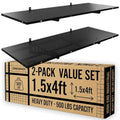 ZONEGRACE 2-Pack 1.5x4ft Garage Shelving Wall Mounted, 500 Lbs Heavy Duty Wall Shelves, Flat Metal Shelf Wall Mount For Garage Storage Wall With Complete Install Kit & Hooks, Black