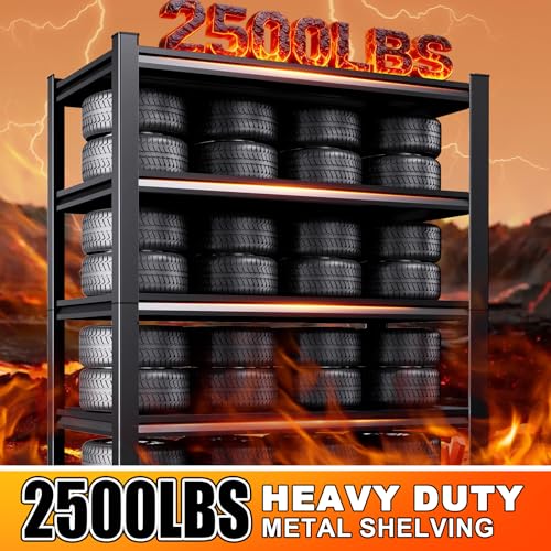 KORVENA 71.2''H /35.4''W Storage Shelves Adjustable Garage Shelving,Heavy Duty Shelving Unit,5T Tall Garage Shelves，Metal Standing Shelf Units,Utility Rack for Kitchen Warehouse Industrial Basement