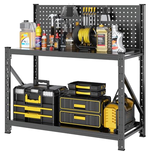 Work Bench with Pegboard,Heavy Duty 3000lbs Capacity Workbench Adjustable Shelves,Work Table for Garage Warehouse47.2 H*47.09" W*19" D