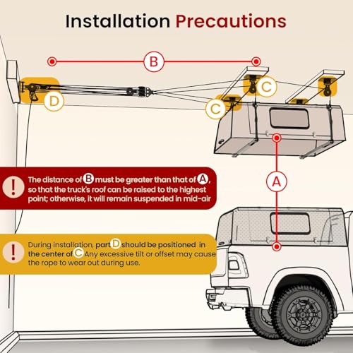 Pacikwest Truck Cap Hoist System for Garage Ceiling 250 lb, Smart 4-Point Self-Leveling Garage Hoist with 8:1 Pulley Lift System, Easy One-Person Overhead Garage Storage Lift for Truck Topper Rack