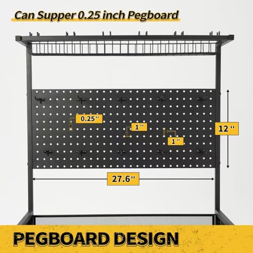 SOYEEZE Fishing Rod Holders for Garage,Fishing Gear Holder for Fishing Rod Tackle Box Storage，Fishing Pole Holders for 12 Rods with Hooks and Pegboard,Fishing Cart with Reel Rack, Large Size