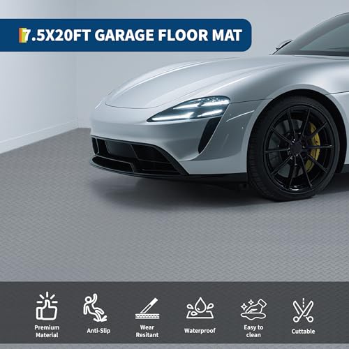 ExploreHorizon 7.5x20 FT Garage Floor Mat for Cars, 2.8mm Thickened PVC Non-Slip Garage Mat Roll, Diamond Plate Floor Protection for Indoor Use, Under SUV Truck Van Parking, Garage Floor Covering