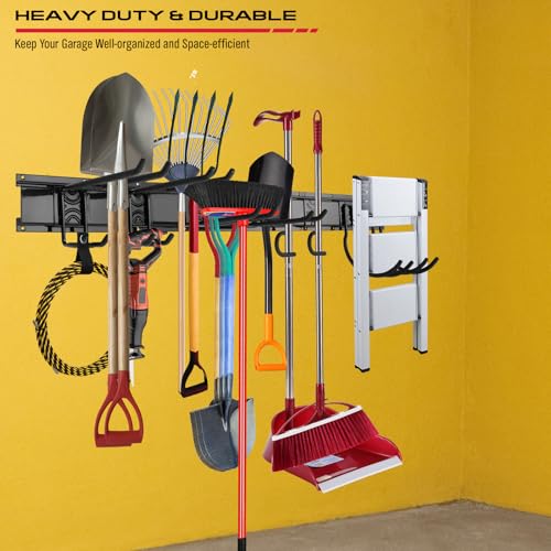 SEDY 48" Heavy Duty Garage Wall Organizer, Wall Mount Tool Storage Rack with Adjustable Hooks, Garden Tool Organizer Hold Up to 300lbs, Easy Installation (3 Panels, 8 Hooks, 3 Straps)