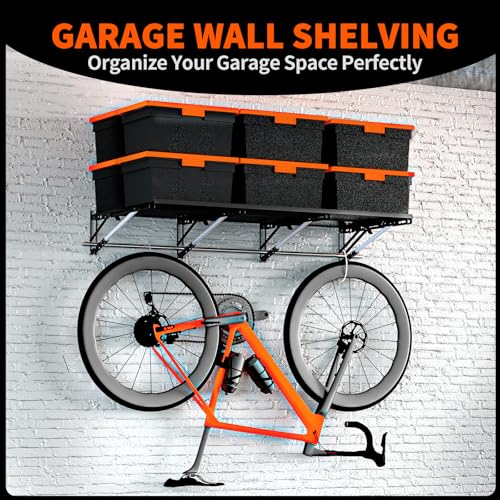 Lamorland Heavy Duty Foldable Garage Storage Shelves Wall Mounted Metal Rack Unit Organizer with Removable Edge Barriers, Adjustable System for Corner Wall Use, 52.76 Inch Long 24.45 Inch Large