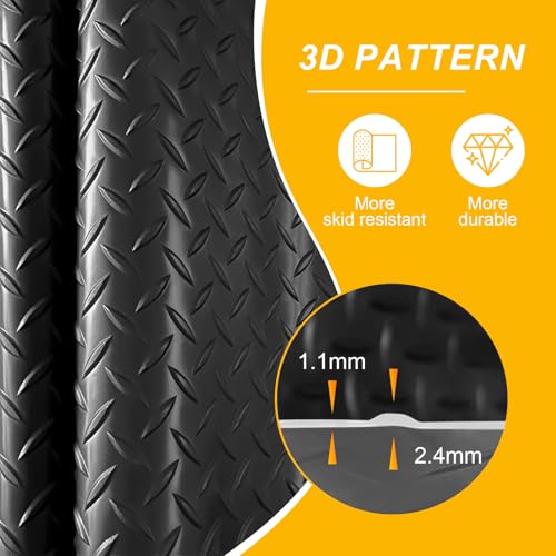7.5x18 FT Garage Floor Mat, Flooring Roll with 20Pcs Tapes, 135 sqft Diamond Plate PVC Rubber Trailer Mat, Non-Slip Floor Mat for Garage, Warehouse, Gyms, Trailer, Pickup Truck (Black)