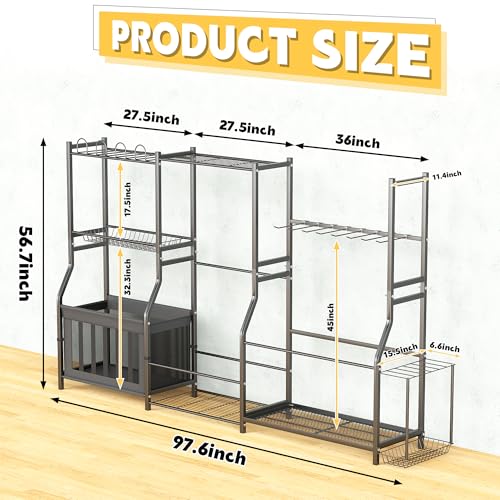 Ultrawall Sports Equipment Organizer, Golf Bag Stand with Ski & Snowboard Storage Rack, Ball Storage Rack with Basket, Garage Organization for Toy Storage, Indoor/Outdoor Use